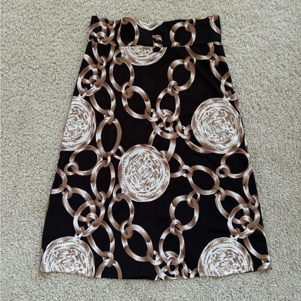 Retro Chain Print Knee Length Skirt
